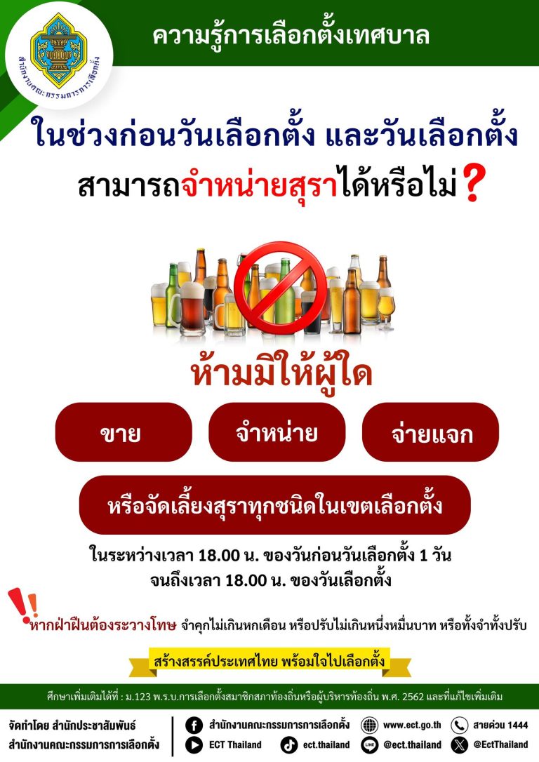 ประชาสัมพันธ์ งดจำหน่ายสุราในวันเลือกตั้ง!