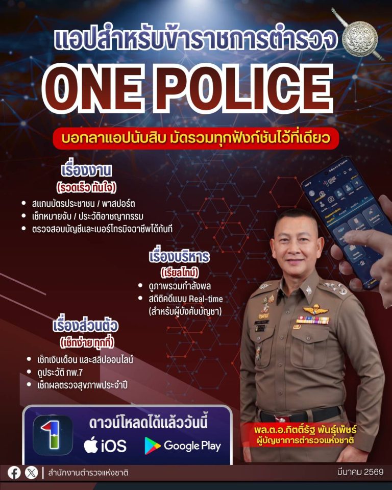 เปิดตัวแอปพลิเคชัน “OnePolice” เพื่อข้าราชการตำรวจ แบบ One Stop Service